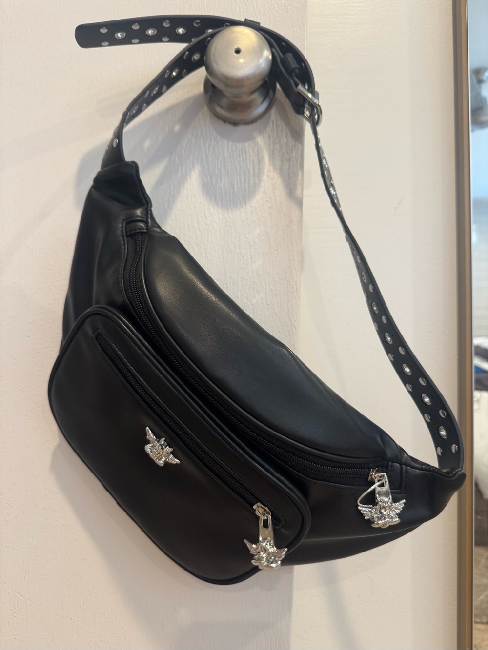 Never been worn! Boys Lie Black Crossbody Belt Bag with Silver Hardware